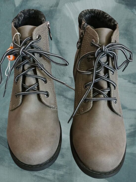 Sporto Shoes - Sporto Womens Faux Suede Ankle Boots With Knit Collar & Lace-Up gray Size 7.5M